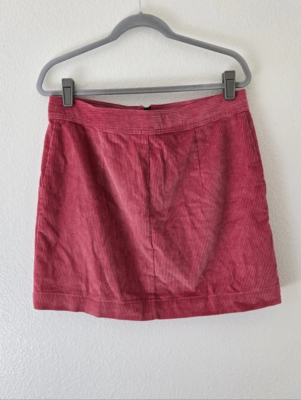 GAP Corduroy Mini Skirt Womens 12 Pink Full Zip Front Cotton A-Line Magenta New